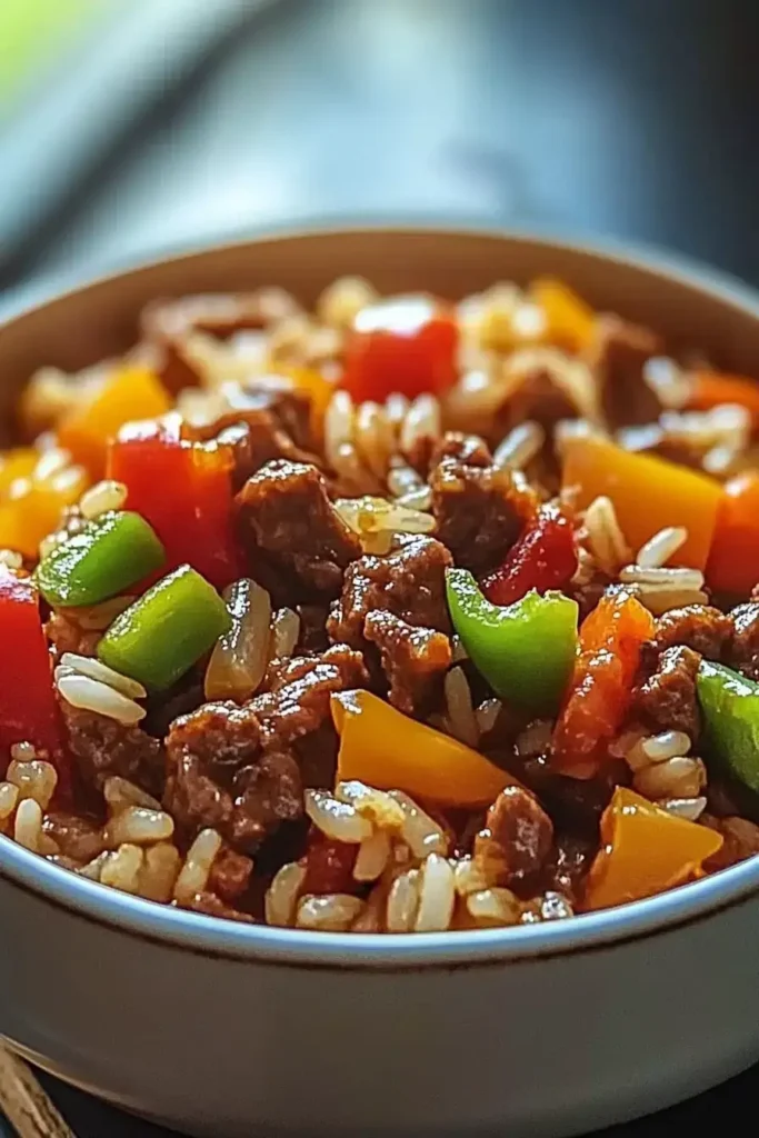 EASY Beef and Pepper Rice Bowl
